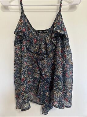 About A Girl Navy Floral Ruffle Cami